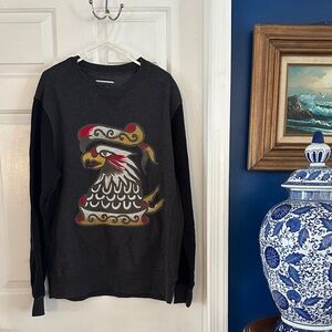 Men’s RVCA Charcoal Gray Krak Eagle Crew Emblem Crewneck Sweatshirt Size Medium